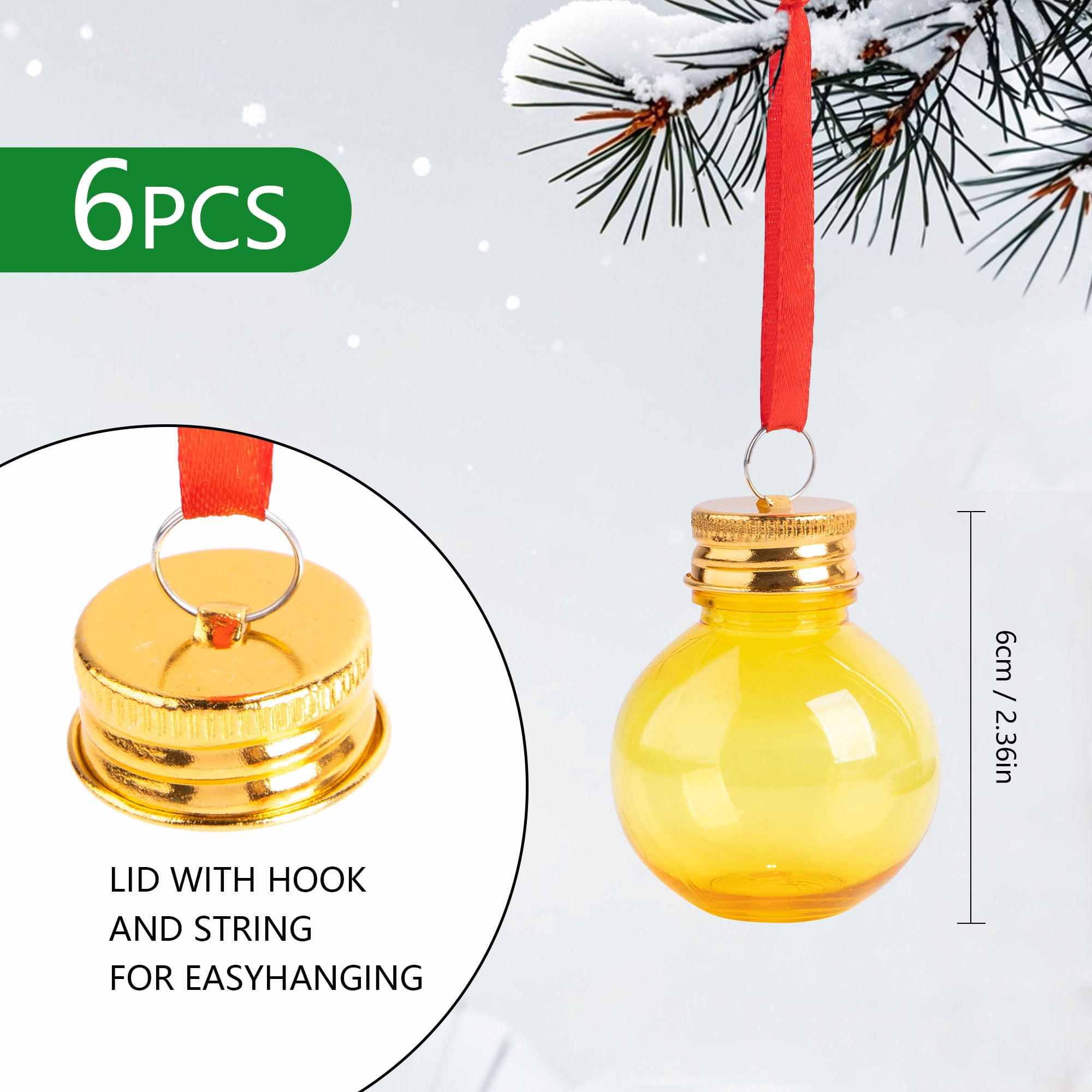 Fillable Clear Plastic Ornament Balls, 6-Piece Set, 50 ml Capacity, Hanging Christmas Tree Decorations for Holiday Crafts and Gift Exchanges