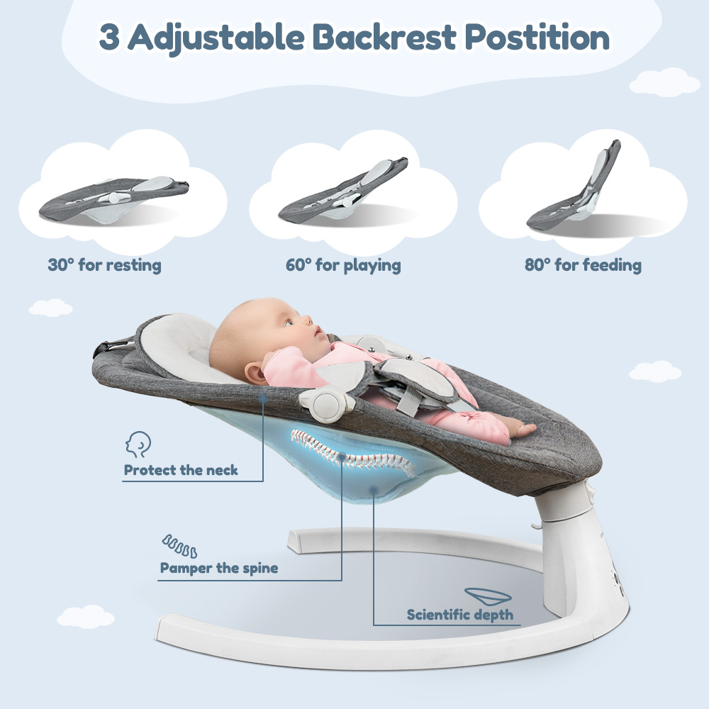 Caveen Electric Baby Swing with Bluetooth, Gray photo 4