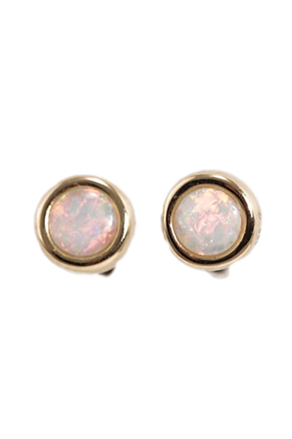 POWDER SUNRISE 14KT GOLD NATURAL AUSTRALIAN WHITE OPAL STUD EARRINGS