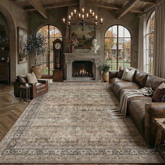BERTHMEER Vintage Large Area Rugs 8’x10' Clearance for Living Room Bedroom Office Dining Room Farmhouse Brown Oriental Rugs Non Slip Traditional Distressed Rugs