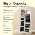 thumbnail image 3 of LEDREM 360° Rotatable Jewellery Cabinet with Lock, 6-LEED And Borderless Full Length Mirror, For Earring, Necklace, Ring Organizer, White, 3 of 6