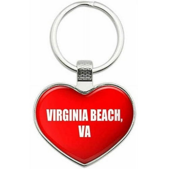 Virginia Beach VA - City State Metal Heart Keychain Key Chain Ring, Multiple Colors Available