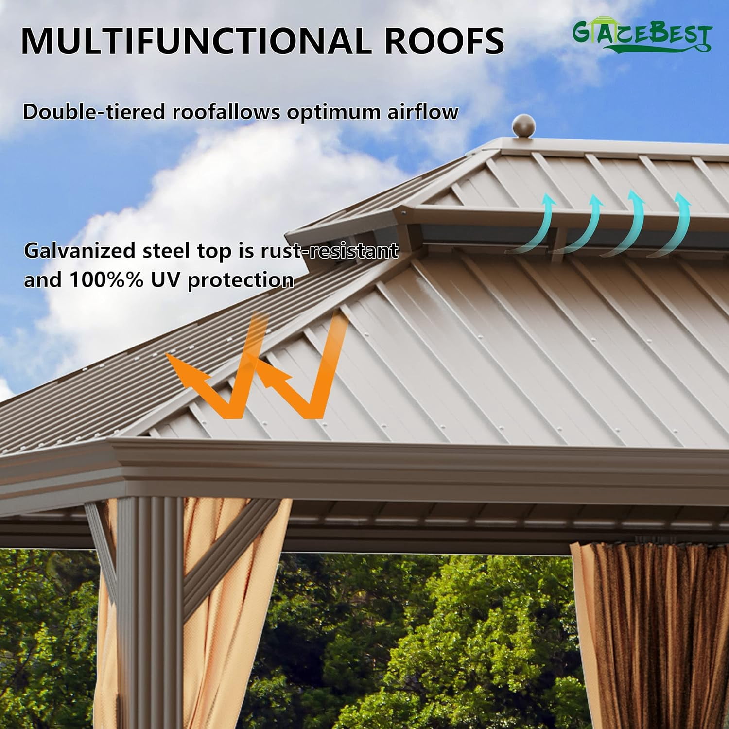 GAZEBETER 12 ft x 20 ft Hardtop Gazebo, Galvanized Steel Double Roof