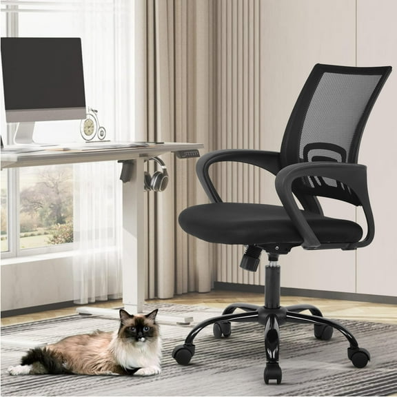 XF XINFENG 250 lbs Office Computer Desk Chair Ergonomic Adjustable Mid-Back Mesh Rolling Work Swivel Task Chairs with Lumbar Support,Black