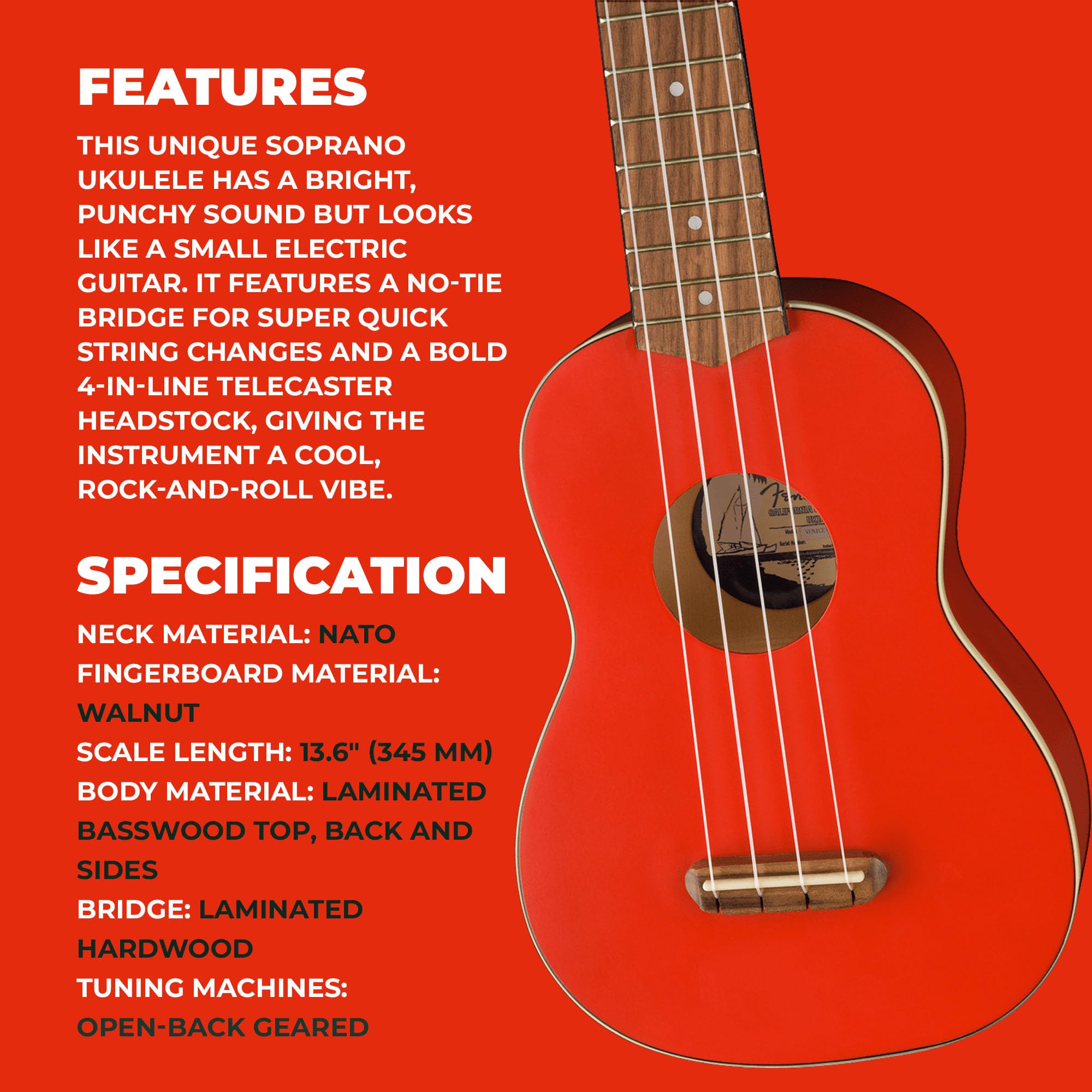 Fender Limited Edition Venice Soprano Ukulele - Fiesta Red