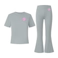 thumbnail image 4 of Mifsaly Girls 2-Piece Casual Clothing Sets Sweet Animal Paw Print Short Sleeve Crewneck Top and Bell Bottoms Pant Outfit Cotton Blend Soft Playwear Apparel, 4 of 6