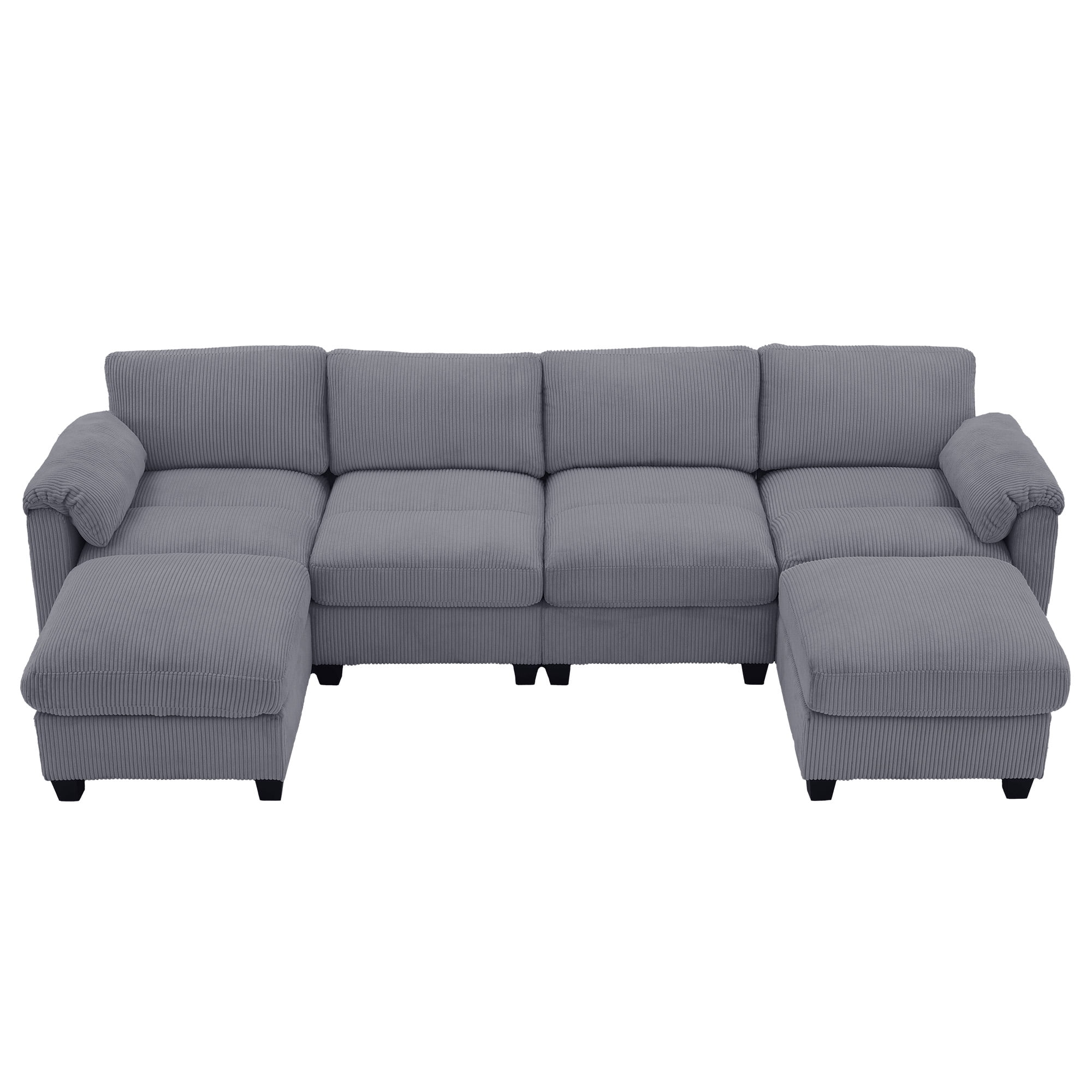 LOYALICE 115" Cozy Oversized Corduroy Modular Sectional Sofa U Shaped 6 Seat Couch with Movable Ottoman & Chaise for Living Room Bedroom, Dark Gray