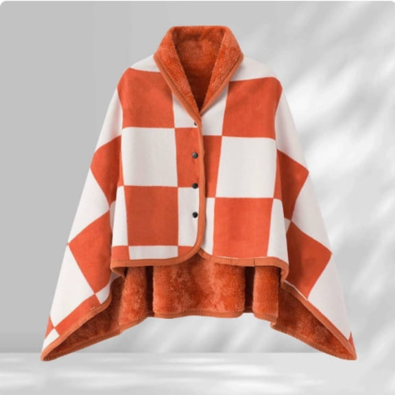 Fleece Wearable Blanket, Plaid Lap Blanket Comfy Poncho Throw with Buttons for Bed Sofa Office