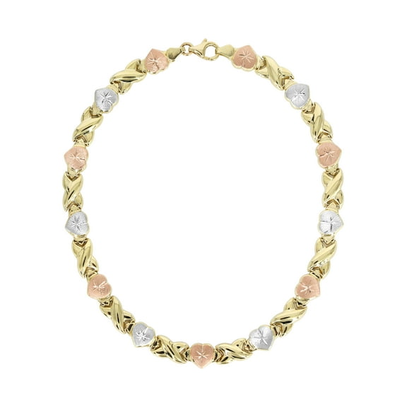 YELLOW GOLD "XO HEART" HOLLOW TRI-COLOR NECKLACE FOR WOMEN | APPX 12.5 GRAMS