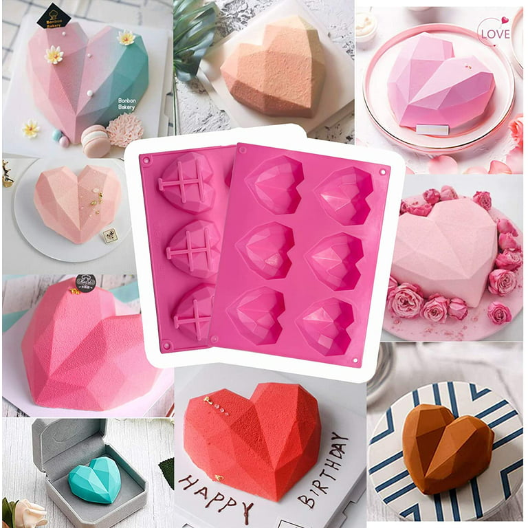 2pcs 6 Holes Heart/Diamond Silicone Molds,3D Mousse Cake Mold for Hot  Chocolate Bomb Baking Chocolate Fondant Wedding Engagement Valentines Day 