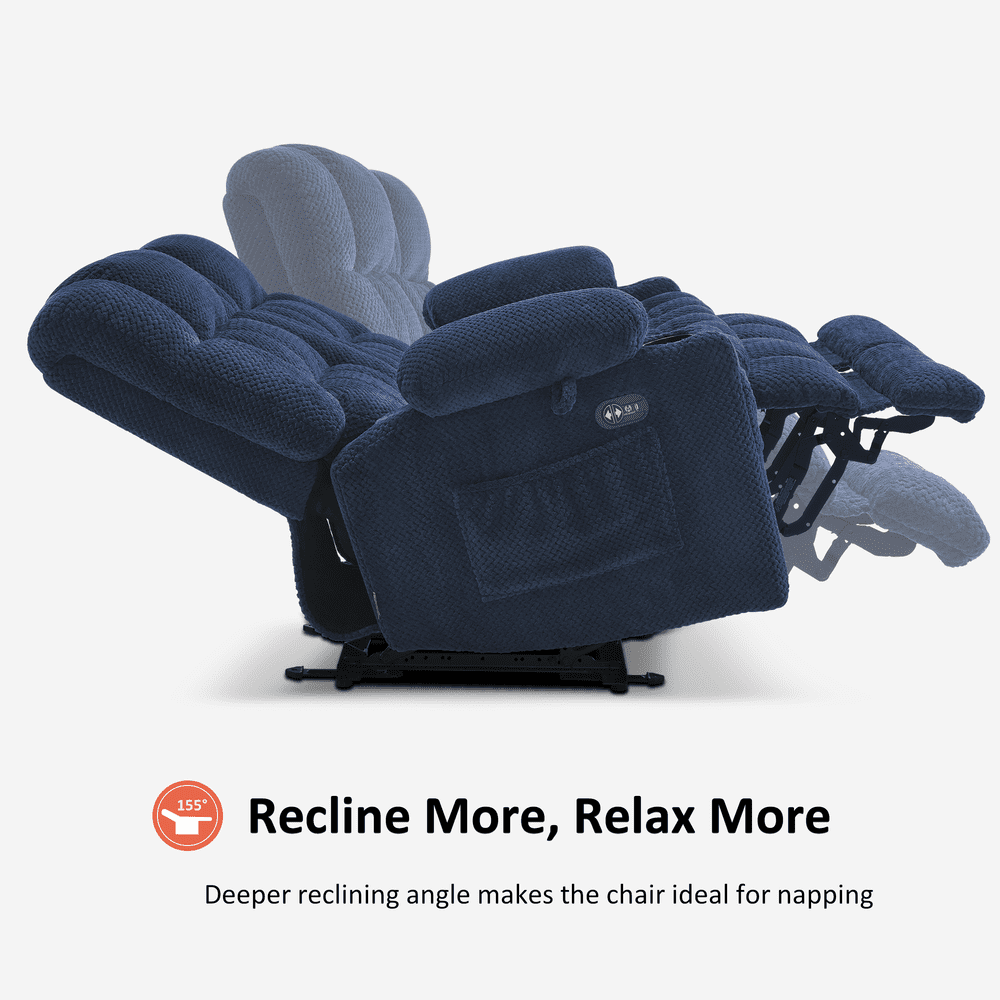 MCombo 57" Power Loveseat Recliner Sofa, Reclining Seating with Heat Vibration for Living Room, Fabric, Navy blue
