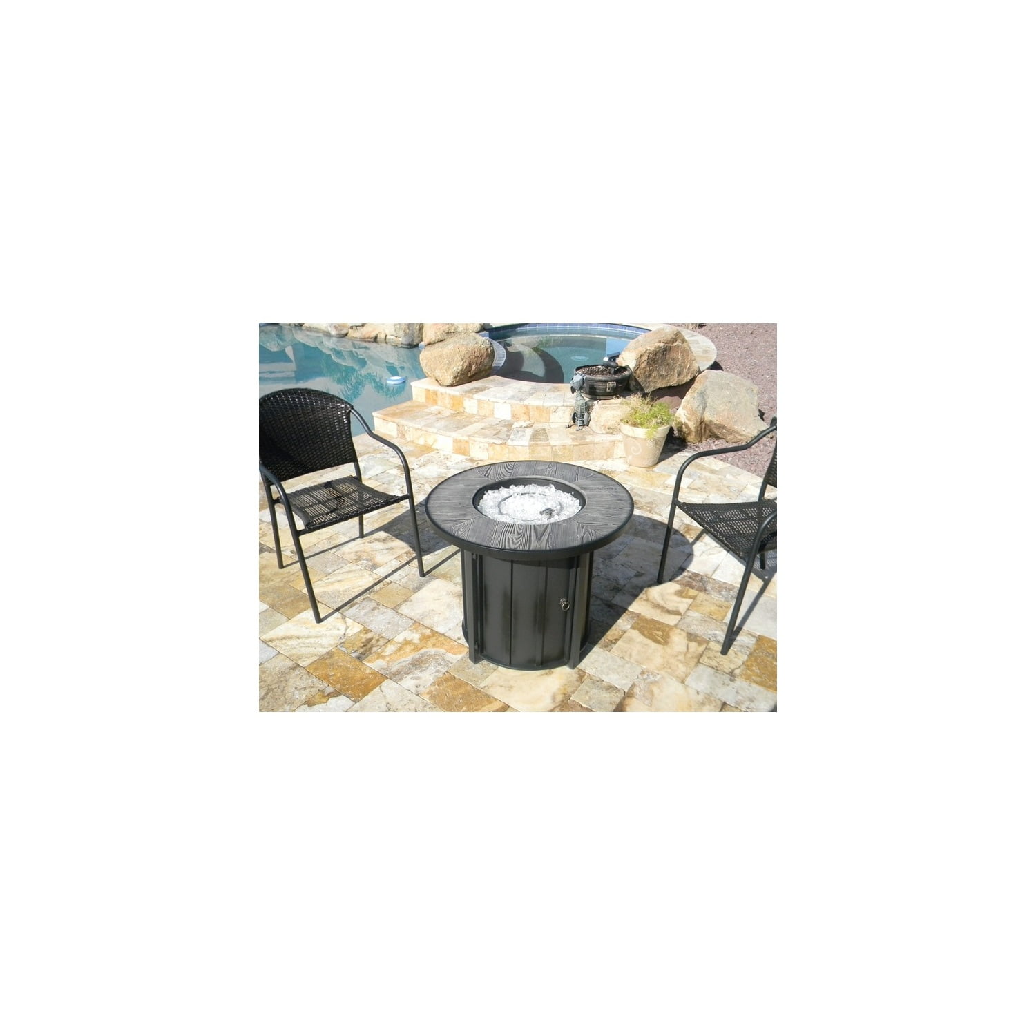 Fire Pit Table - 40,000 BTU Propane Outdoor Patio Heater - Rustic Black Finish - Fire Glass Included