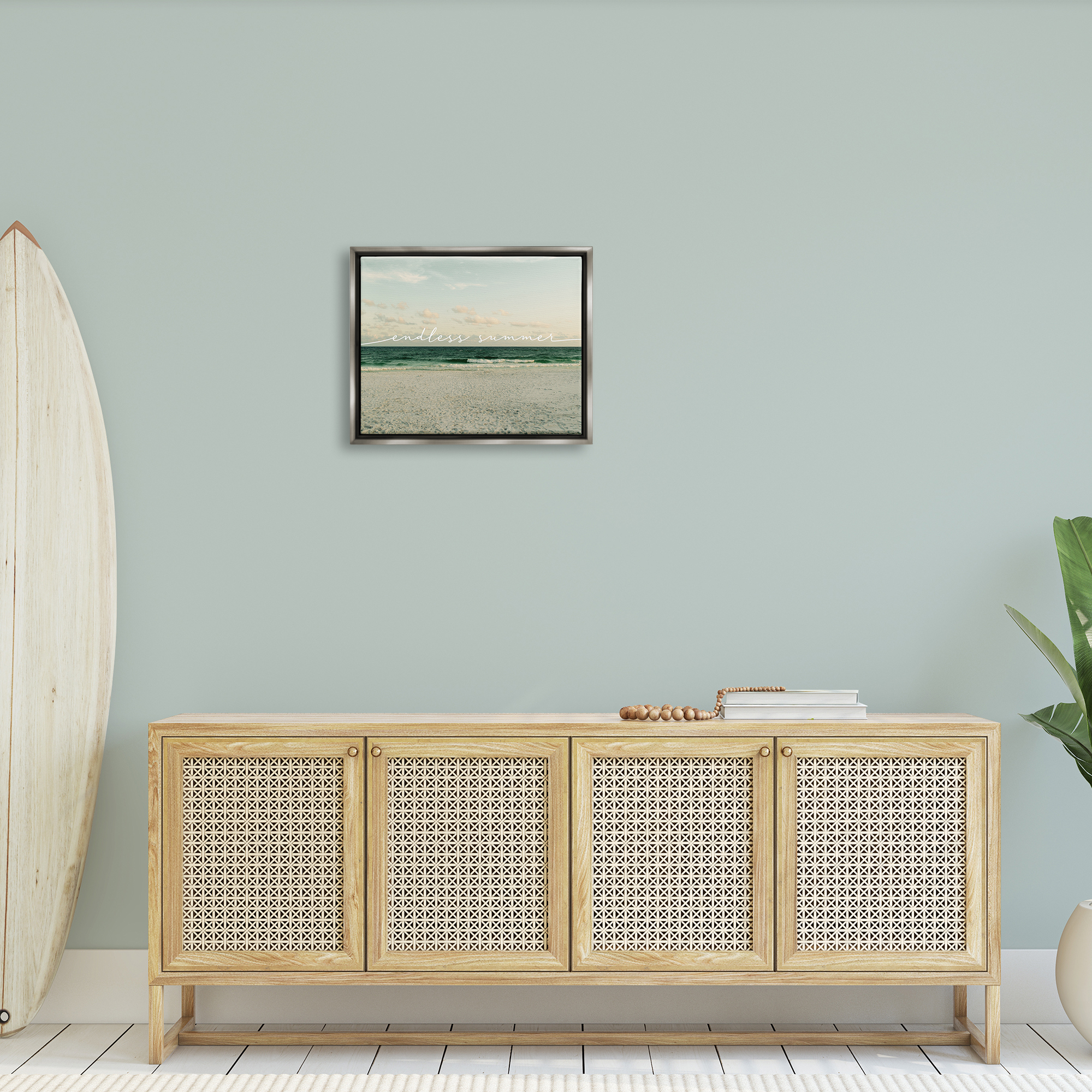 Stupell Endless Summer Beach Coast Waves Landscape Painting Gray Floater Framed Art Print Wall Art