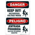 thumbnail image 1 of Keep Out Hazardous Voltage Inside Bilingual Sign, OSHA Danger Sign, 10x14 Aluminum, 1 of 1