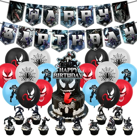 Venom Birthday Party Decorations Set with Banner,1 Cake Toppers 12 CupcakeToppers ,16 Balloons,for boys girls Party Supplies