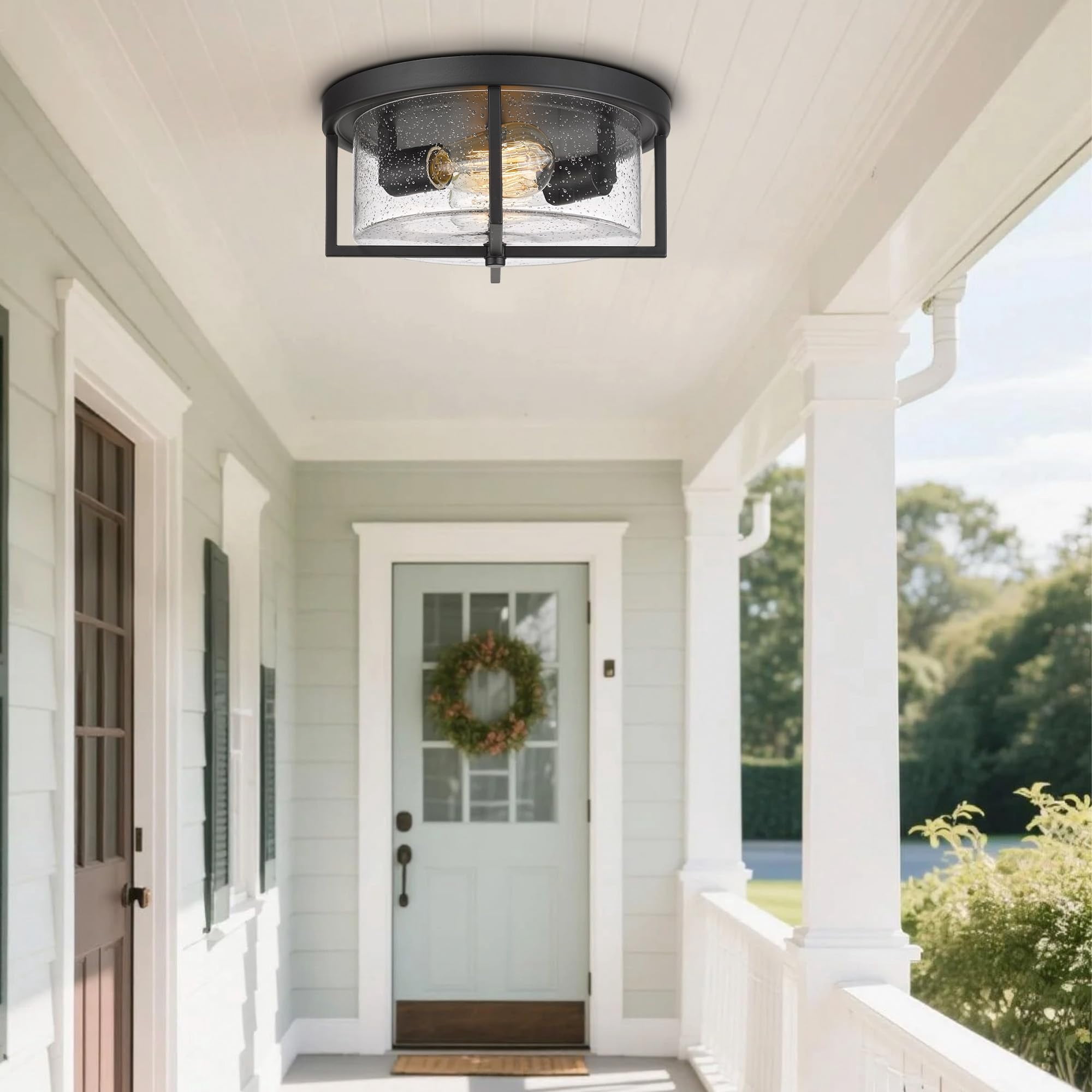 Flush Mount Ceiling Light, Kitchen Island Metal Ceiling Light Fixtures,Bedroom Flush Mount Light for Hallway, Kitchen, Entryway and Foyer (Black, 5.5" H)