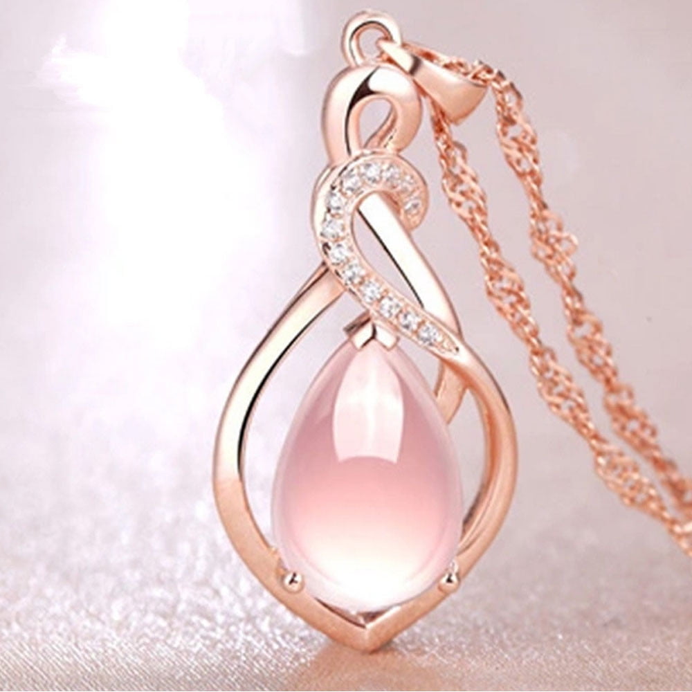 Rose Gold Plated Fashion Statement Women Crystal Pink Pendant Necklace Jewelry