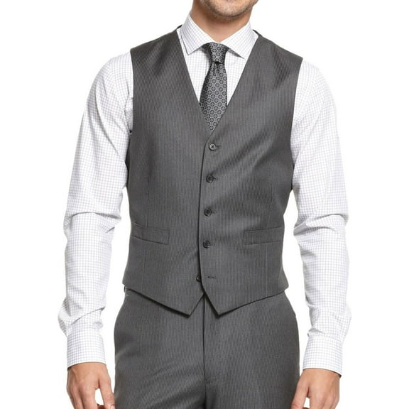 Ryan Seacrest Mens Pinstripe Five Button Vest, Grey, 38 Short