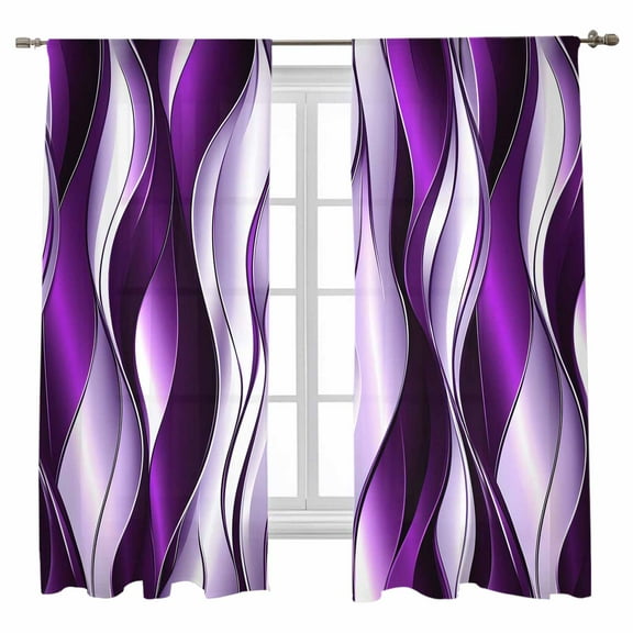 Purple Gradient Line Sheer Curtains 63 inches Long, Abstract Twist Modern Light Filtering Sheer Window Curtains Rod Pocket Voile Drapes for Bedroom Living Room, 52"W x 63"L 2 Panels