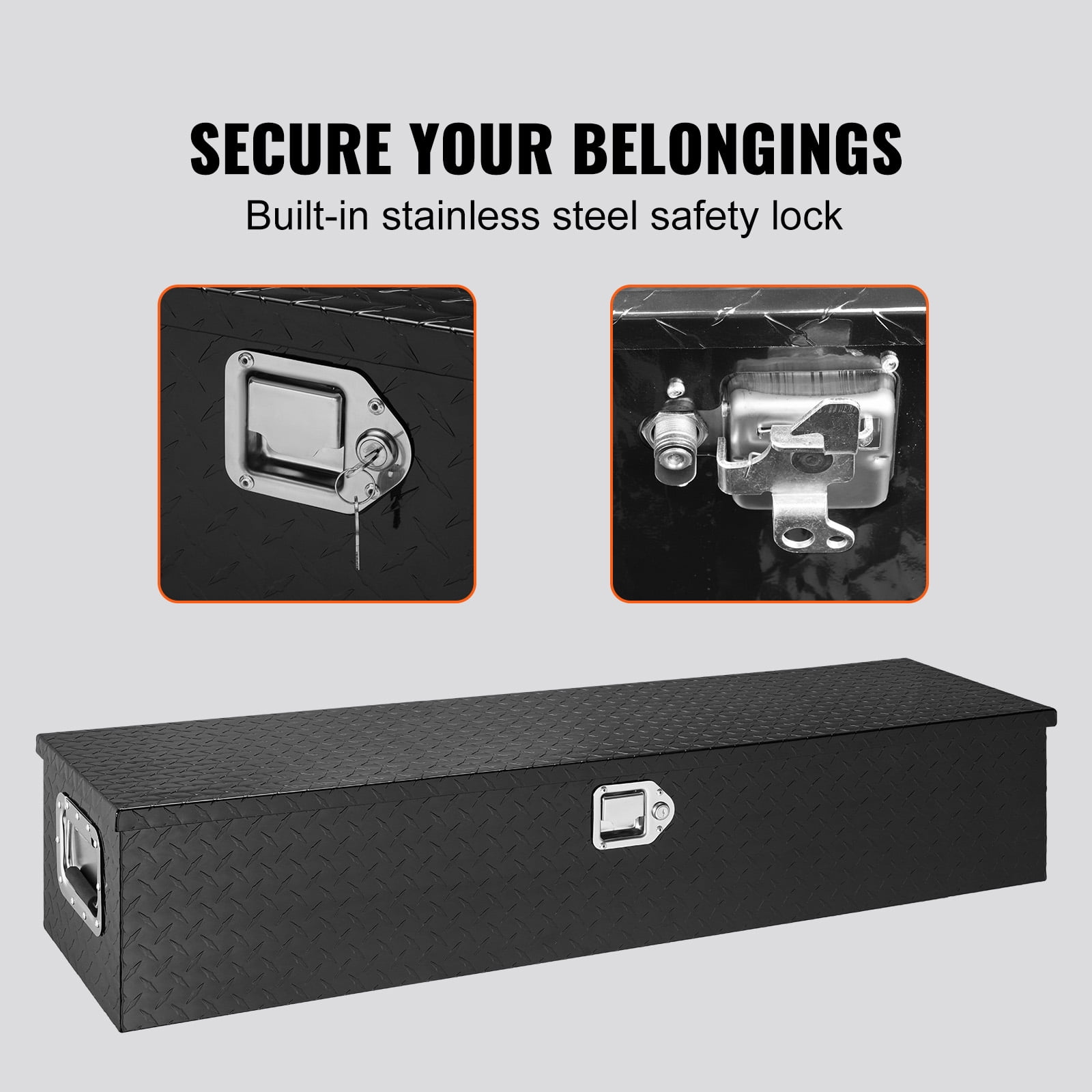 VEVOR 48"x15"x15" Heavy Duty Aluminum Bar Tread Tool Box for Pick Up Truck Bed