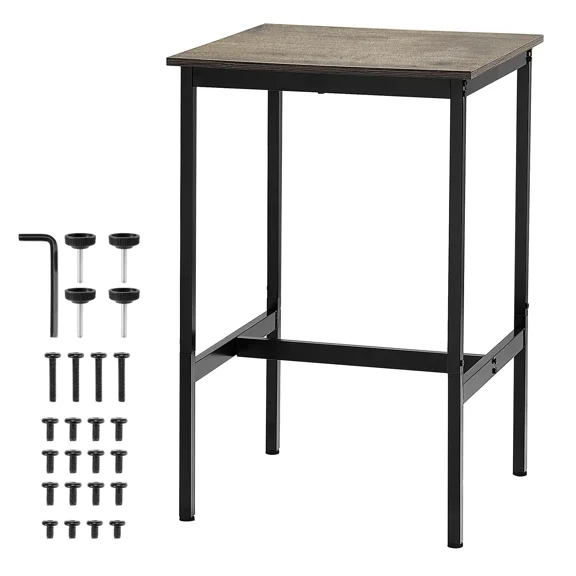 Sturdy High Top Pub Table with Metal Frame,24x24x36 Inch Cocktail Counter Desk,Easy Assembly for Kitchen Dining and Living Room Parties in Rustic Brown and Black