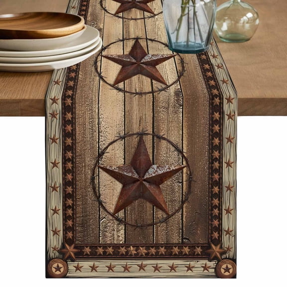 Texas Star Table Runner, Farmhouse Country Star Cotton Linen Kitchen Table Decoration Washable Dining Tabletop Runners for Home Party Decor 13x72 Inches