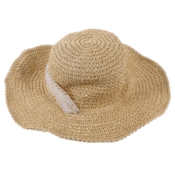 WHAMVOX Sombrero De Ancha Beige Para Vacaciones Y Con Detalle Crochet Y Resistente