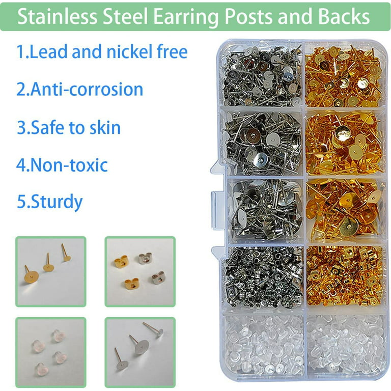 1460 Pcs Earring Posts Stainless Steel ,Flat Pad Earring Studs,Earring  Posts and Backs, Earring Posts,Earring Studs for Jewelry Making, Stud  Earring Making Kit, Stud Earrings for Jewelry Making 