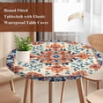 thumbnail image 6 of Orange Blue Ethnic Fitted Tablecloth with Elastic Edged, Round Table Cloth for Dining Table, Boho Vintage Geometric Art Waterproof Oil Proof Table Cover for Indoor Outdoor 55"-60", 6 of 9