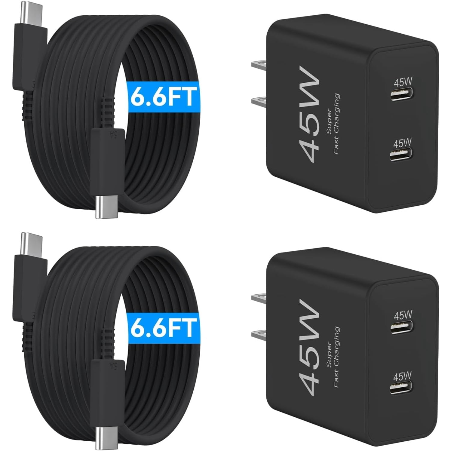 45W Fast Charging Block Dual USB-C Port, 10FT Type-C Cord, for iPhone 17 16 15 Pro Max Samsung S25 S24