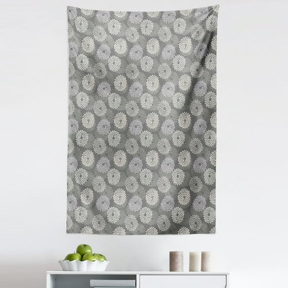 Floral Tapestry, Abstract Illustration of Dahlia Flowers Composition Petal Prints, Fabric Wall Hanging Decor for Bedroom Living Room Dorm, 5 Sizes, Grey Dimgrey and Coconut, by Ambesonne
