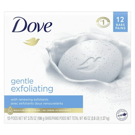 Dove Beauty Bar Women's Bath Soap Gentle Exfoliating Renews Soft Smooth Skin, 3.75 oz 12 Bars