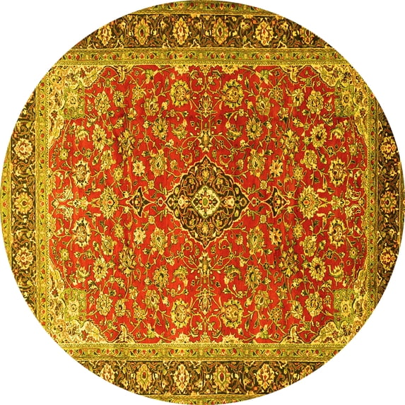 Ahgly Company Indoor Round Medallion Yellow Traditional Area Rugs, 8' Round