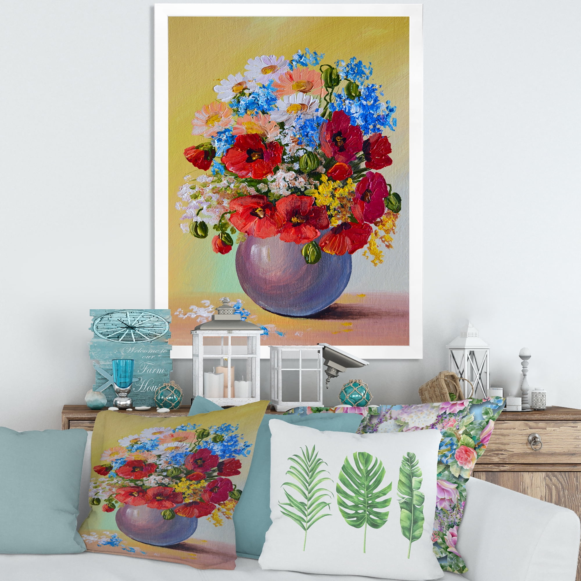 Designart 'Still Life A Bouquet Of Blue and Red Flowers' Traditional Framed Art Print