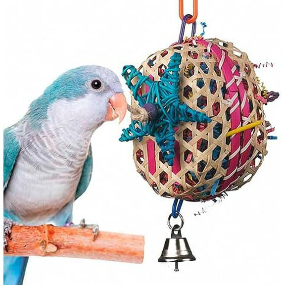 Super Bird Creations SB573 Basket Case Bird Toy - Ringnecks, Cockatiels, Parakeets, Parrots - Foraging Bird Toy with Colorful Paper Shred, Vine Stars, & Wooden Beads - for Medium Bird Size - 10" x 4"