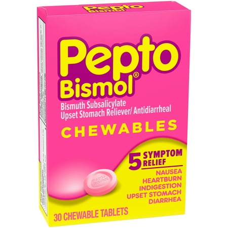 (2 Pack) Pepto Bismol Chewable Tablets for Nausea, Heartburn, Indigestion, Upset Stomach, and Diarrhea Relief, Original Flavor 30 (Best Herbal Tea For Upset Stomach)