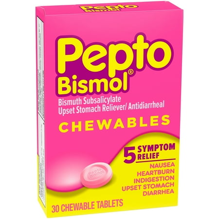 (2 Pack) Pepto Bismol Chewable Tablets for Nausea, Heartburn, Indigestion, Upset Stomach, and Diarrhea Relief, Original Flavor 30 (Best Stomach Ulcer Medication)