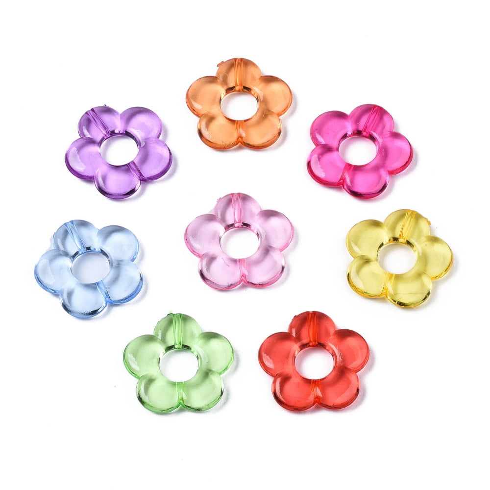 Transparent Acrylic Beads Frames Flower Mixed Color 18x19x4mm Hole: 1.2mm Inner Diameter: 6mm about 690pcs/500g