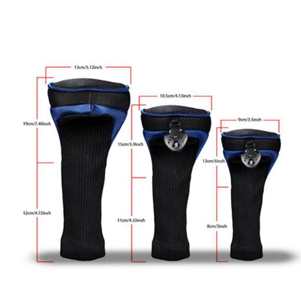3Pcs Golf Cover Driver Headcover Mesh Long Neck Protector Covers - Blue, 31cm