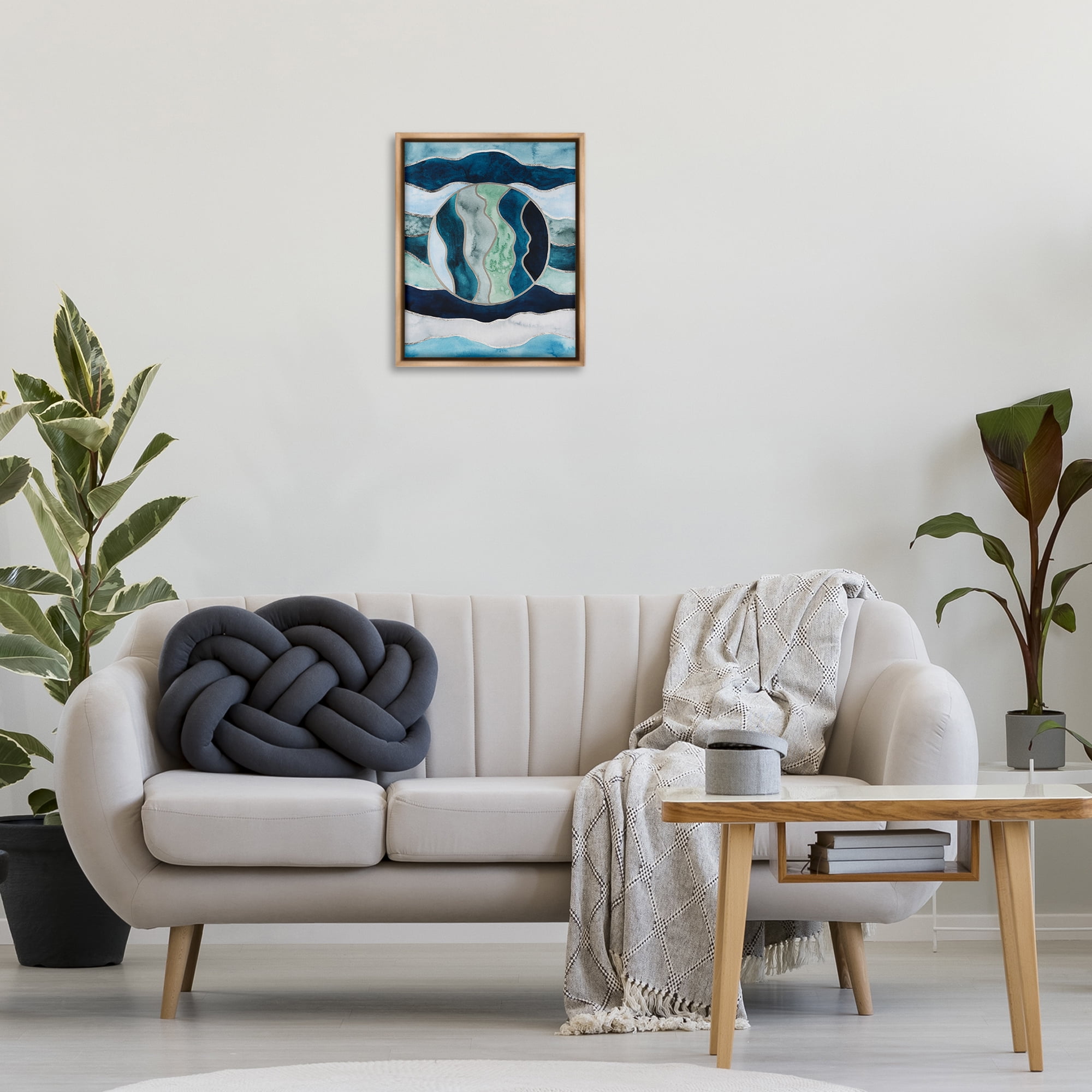 Stupell Industries Rotated Circle on Waves Abstract Painting Brown Floater Framed Canvas Art Print Wall Art, 17 x 21