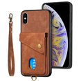 thumbnail image 4 of Nalacover for iPhone X / XS, Slim Case Wallet with Credit Card Holder, Back Flip Premium Leather Magnetic Clasp Kickstand Wirst Hand Strap Shockproof Cover For iPhone X / XS, Brown, 4 of 7