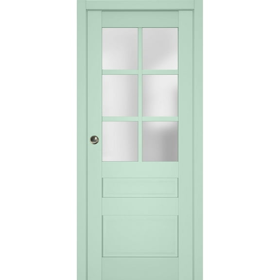 Sliding French Pocket Door with Frosted Glass | Veregio 7339 Oliva | Kit Trims Rail Hardware | Solid Wood Interior Bedroom Sturdy Doors-36" x 84"