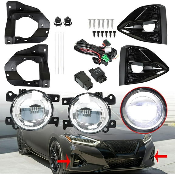 ALL-CARB Replacement for Maxima 2020 2021 Fog Lights Front Bumper Replacement for 28245GG 43544DG Left Right Side Driving Fog Lamps Assembly with Wiring Harness & Switch Kit