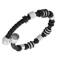 thumbnail image 3 of Stainless Steel Silver-Tone Black Faux PU Braided Leather Men's Wristband Bracelet, 3 of 4