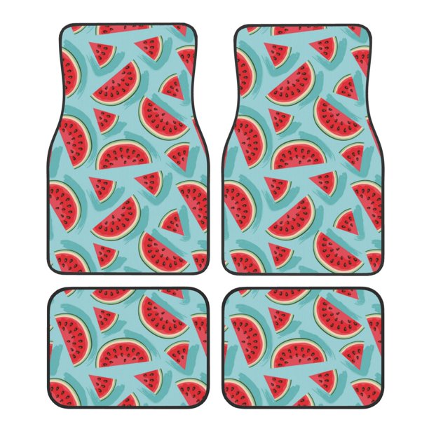 Fotbe Watermelon Juego de 4 Tapetes para Auto con Estampado – Alfombrillas de Goma Reforzada, Diseño Antideslizante, Protección para Todo el Año – Vehículos, Autos, Camionetas y SUVs