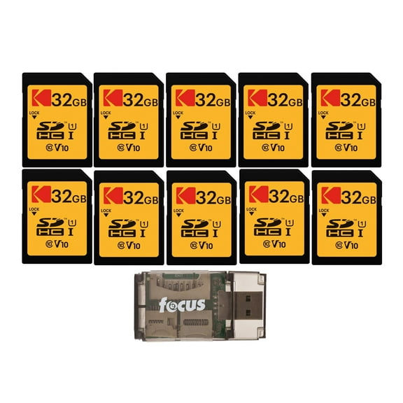 Kodak 32GB Class 10 UHS-I U1 SDHC Memory Card (10-Pack) with USB 2.0 Card Reader