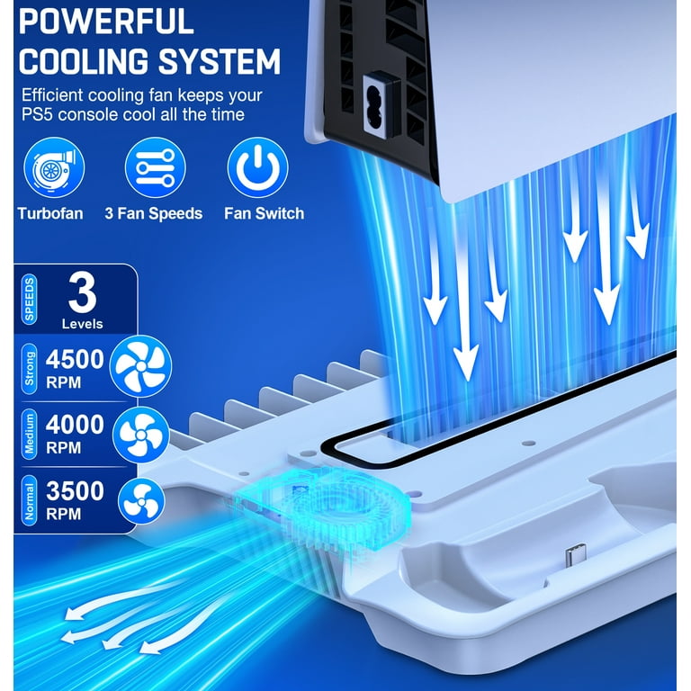 Beboncool PS5 Cooling Fan Stand, Dual Controller Charger Station