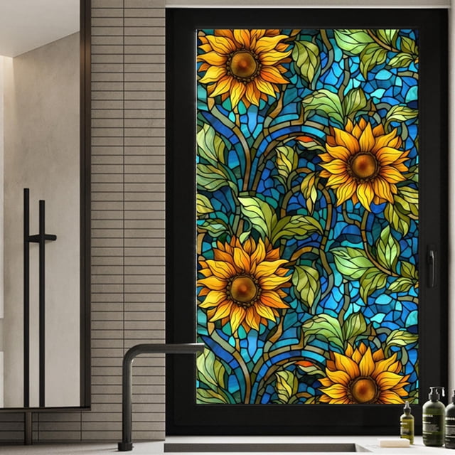 Lámina WBQMUNY para vidrieras con forma de girasol, privacidad, 45 x 100 cm