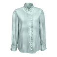 thumbnail image 2 of Only Moment Button Down Shirts for Women Long Sleeve V Neck Plaid Blouse Polyester-Cotton Blend Collared Blouses Business Casual Outfits Light Blue,S, 2 of 5