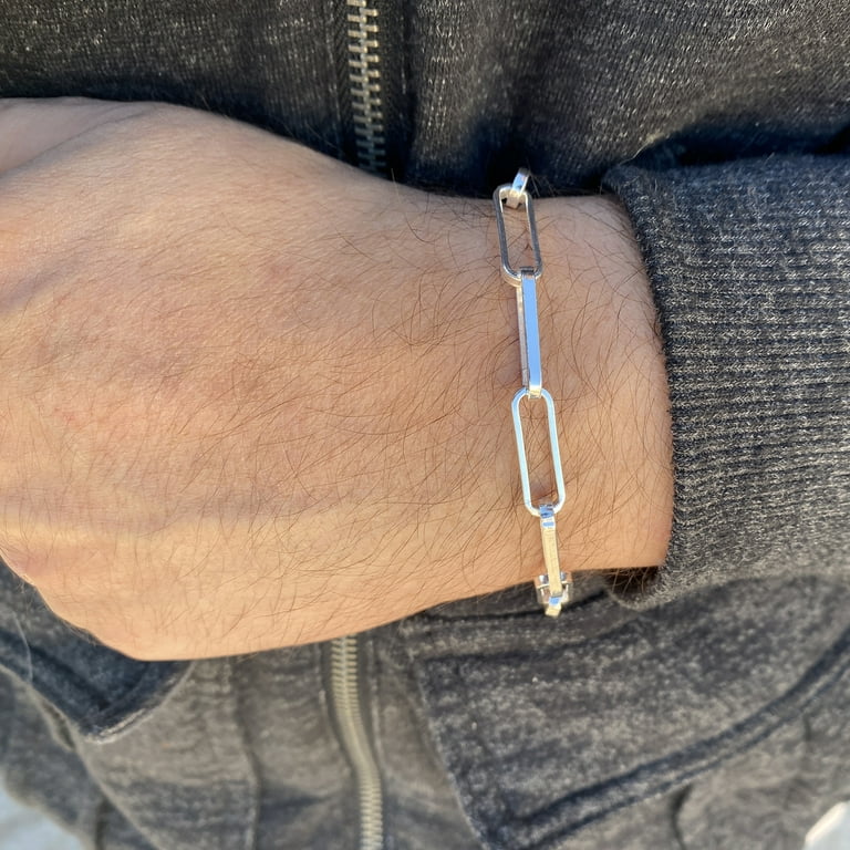  Sterling Silver Paperclip Bracelet for Women Solid